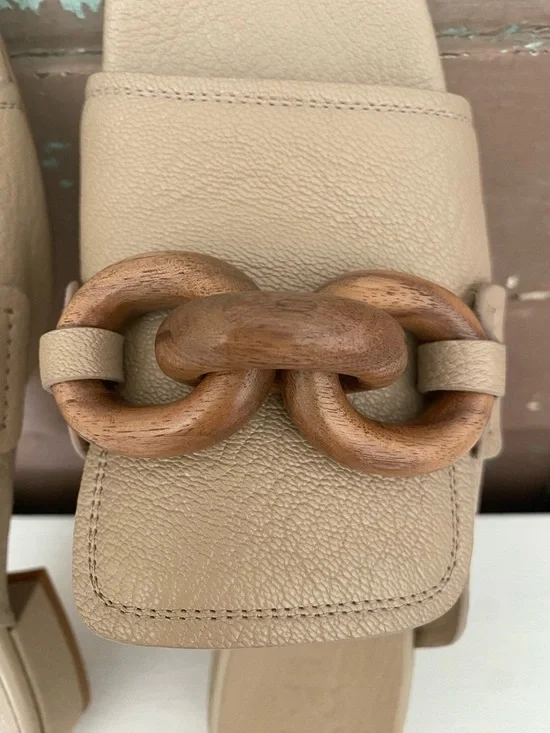 Pedro Garcia Enna Taupe Leather Slide Mules with Wooden Chain size 37.5 - Picture 10 of 11